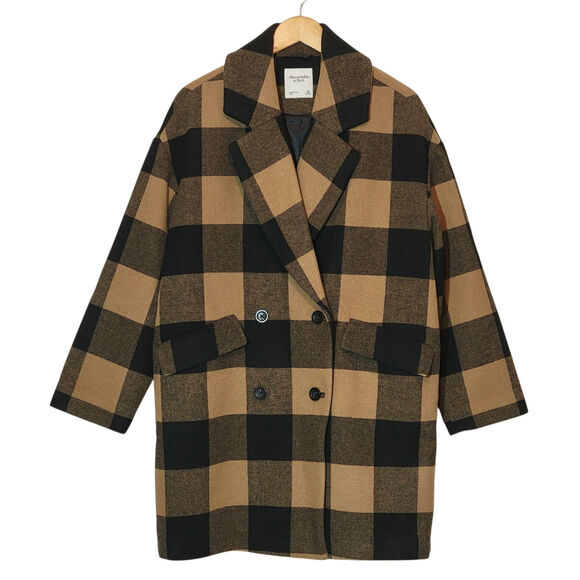 Abercrombie & Fitch Buffalo Check Peacoat Wool Fall Winter Casual Classic Size M - Picture 2 of 16